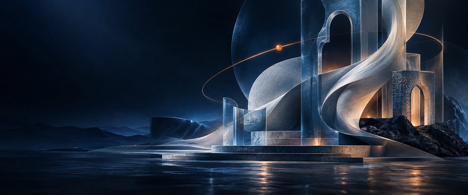 A cinematic architectural system representing scalable software infrastructure